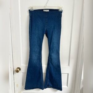 Free People Penny Pull-On Flare Jeans Mid-Rise Bell Bottoms, Size 27, Rich Blue